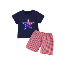 (6-12 Months, Navy Blue) Chlapecké vlastenecké oblečení - sada s tričkem a elastickými kraťasy