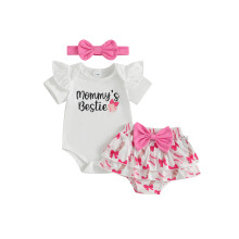 (0-3 Months, White) Conjunto de verão para bebê menina: body de manga curta, shorts elásticos e faixa.