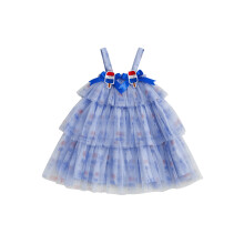 (4-5 Years, Blue) Mädchen-Tüllkleid zum 4. Juli, rot-weiß-blau, mit Eis am Stiel-Muster, ärmellos, Trägerkleid, A-Linie