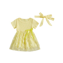 (6-12 Months, Yellow) Conjuntos de verano para niñas: vestido de princesa corto con margaritas y diadema. Ropa adorable.