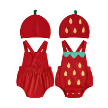 (3-6 Months, Red) Completo estivo per neonati, tutina senza maniche con stampa frutta e cappellino, set di 2 pezzi per bambini e bambine.