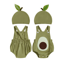 (12-18 Months, Green) Completo estivo per neonati, tutina senza maniche con stampa frutta e cappellino, set di 2 pezzi per bambini e bambine.