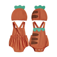 (12-18 Months, Orange) Completo estivo per neonati, tutina senza maniche con stampa frutta e cappellino, set di 2 pezzi per bambini e bambine.