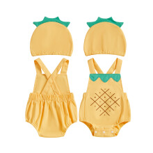 (9-12 Months, Yellow) Completo estivo per neonati, tutina senza maniche con stampa frutta e cappellino, set di 2 pezzi per bambini e bambine.
