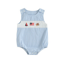(3-6 Months, Blue) Tutina neonati 4 luglio, senza maniche, scollo rotondo, ricamo fuochi d'artificio e bandiere.