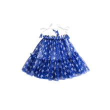 (6-12 Months, Blue) Patriotisches Kleid für Kleinkinder, A-Linie, casual mit Sternen-/Blumenmuster, ideal für Strandpartys.