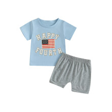 (0-6 Months, Gray) Conjunto niño 4 de julio: camiseta corta con bandera + pantalones cortos. Ropa para pequeños.