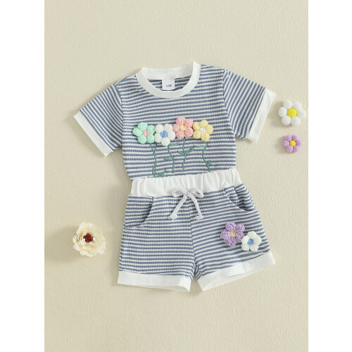 (6-9 Months, Blue) Completo estivo per 2 pezzi. 2