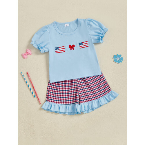(2-3 Years, Blue) Conjunto para meninas de julho. 2