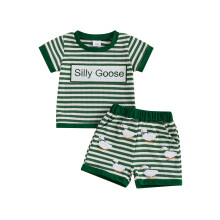 (3-6 Months, Green) Conjunto de verão para bebês meninas, composto por camiseta de manga curta com estampa de letras e shorts.