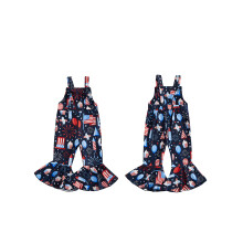 (18-24 Months, Blue) Salopette da bambina, pantaloni a zampa con stampa di bandiere e fuochi d'artificio per il Giorno dell'Indipendenza.