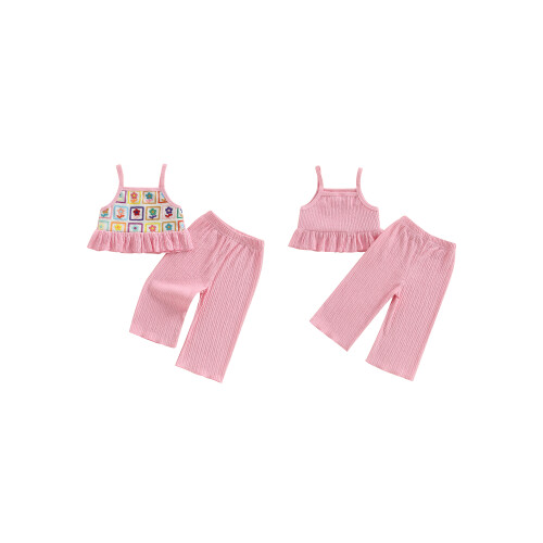 (6-12 Months, Pink 1) Σετ 2 τεμαχίων φαρδιά παντελόνια. 1