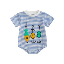 (6-12 Months, Blue) Tutina estiva per neonati con motivo a nido d'ape, righe, ricamo a pesce, maniche corte e scollo rotondo.