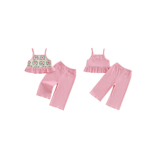 (18-24 Months, Pink 2) Σετ 2 τεμαχίων φαρδιά παντελόνια. 1