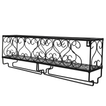 Wall Mounted Wine Rack with Glass Holder, 50cm Black Iron Organizer for Home Bar and Kitchen