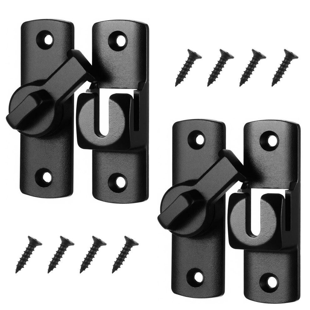 2 Pcs Heavy Duty Barn Door Lock Black, 90 180 Degree Sliding Door Latch, Rustproof Indoor Outdoor 9169991229324