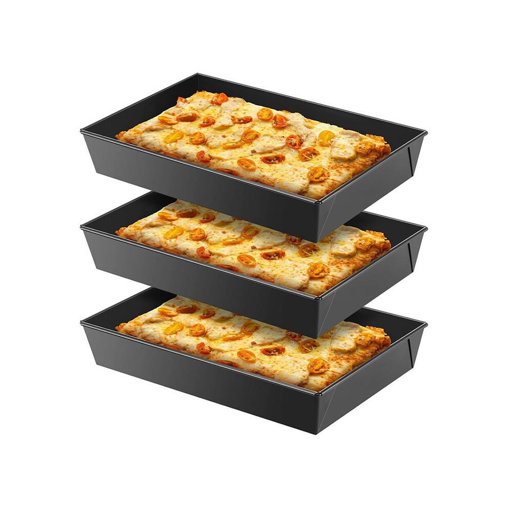 3 Pcs Detroit Style Pizza Pan Hard Rectangular Pizza Pans Non Stick Sicilian Style Pizza Pan Dish Pre Seasoned Bakeware