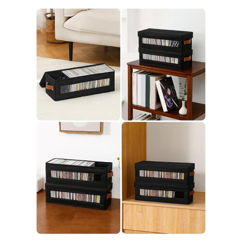 CD Storage Box with Visible Window, Stackable CD Case Holder with Dustproof Lid and Handles 1