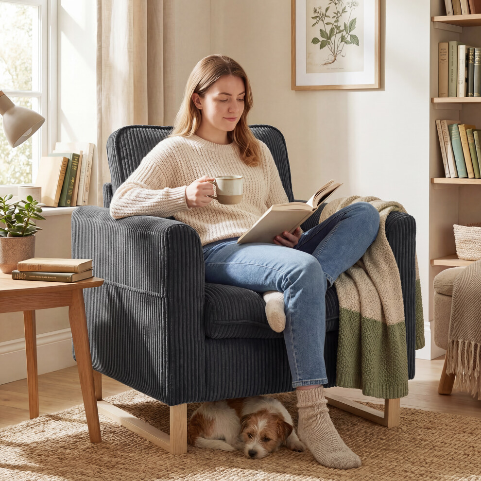 Homcom Accent Chair With Metal Legs And Spring Dark Grey