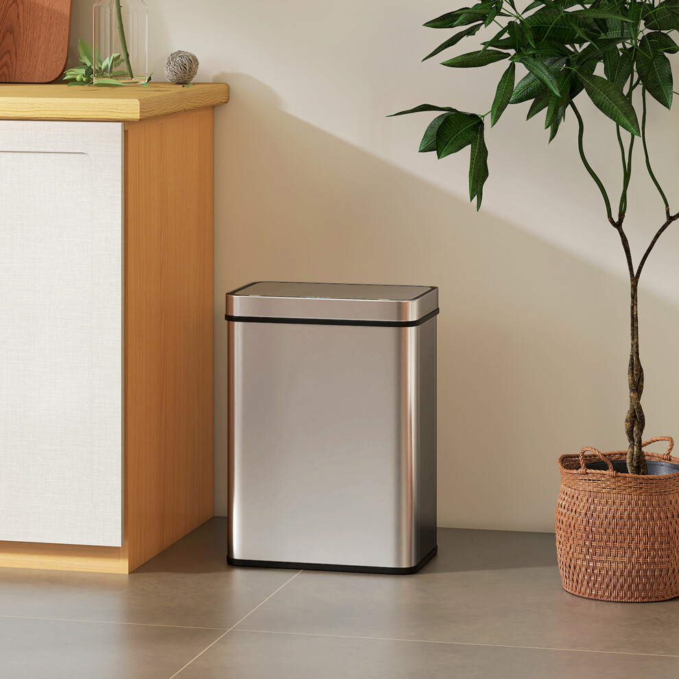 New Homcom 50 L Kitchen Bin With Fingerprint-Proof Stainless Steel, Tone Silver