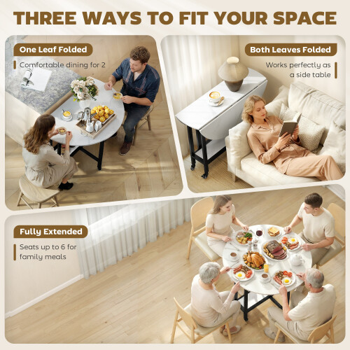 Homcom HOMCOM Folding Dining Table, Drop Leaf Table with Open Shelf, White Marble 2