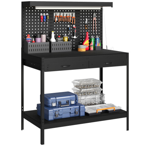 Homcom HOMCOM 110 cm Workbench with Pegboard and LED Light, 272 kg Load Capacity 1
