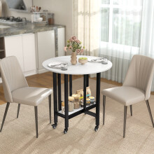 HOMCOM Folding Dining Table, Drop Leaf Table with Open Shelf, White Marble