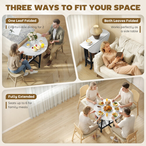 Homcom HOMCOM Folding Dining Table, Drop Leaf Table with Open Shelf, White Marble 2