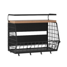 Estante Magnético para Frigorífico con Tapa de Madera, Especiero para Frigorífico, Cesta de Frutas con 4 Ganchos para Organizar la Cocina
