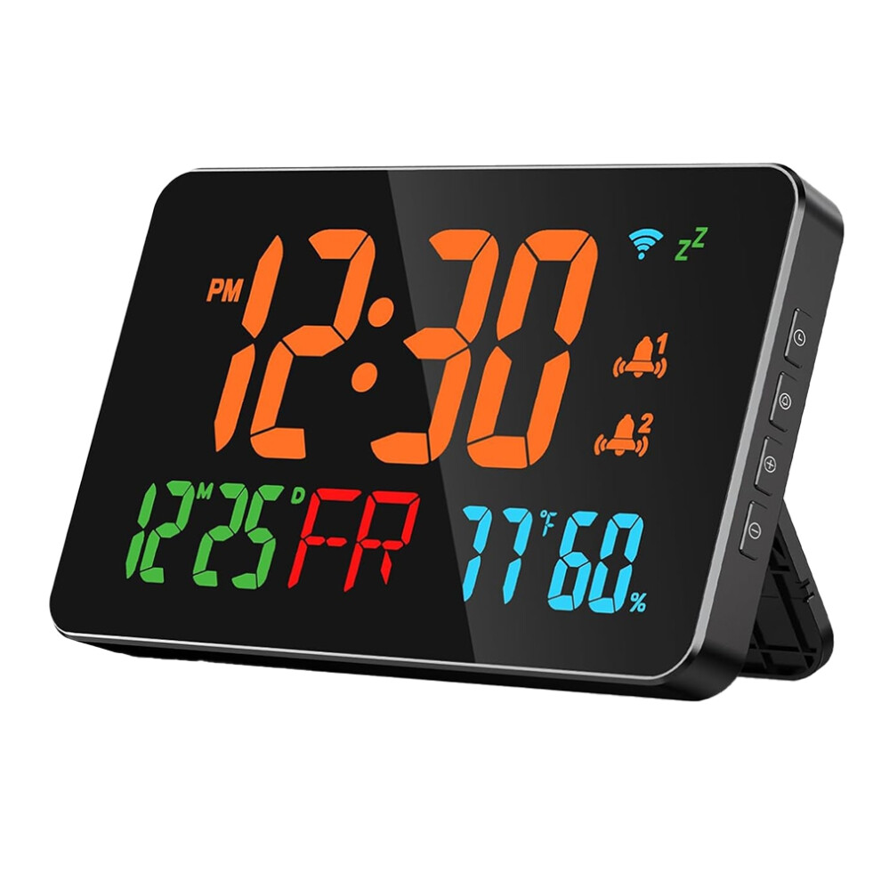 Typecat Digital Clock Alarm Clock Wifi Clock, Extra Large Letters, Temperature & Humidity, Calendar, Week,B