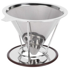 Filtre à Café RéUtilisable en Acier Inoxydable à Double Couche avec Support, Accessoire de PréParation Du Café, Pas Besoin de Papier Filtre