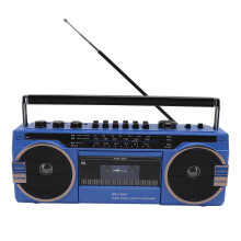 Bluetooth Cassette Player with USB, AM/FM Radio, Memory Card Slot, Stereo Sound, Blue US Plug