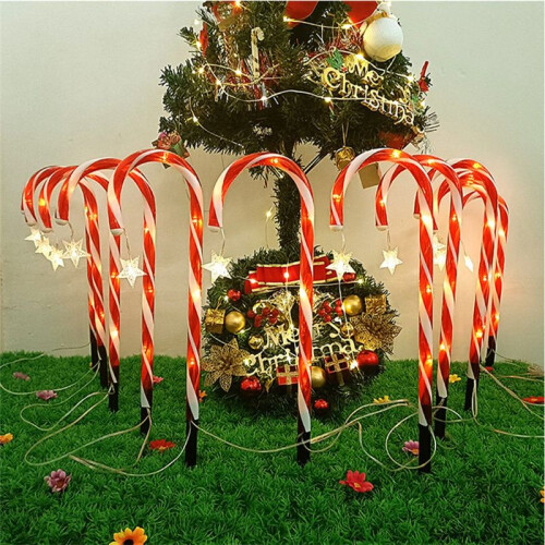 Solar Christmas Cane Ground Lights Light String Candy Star Cane Lawn Landscape 1