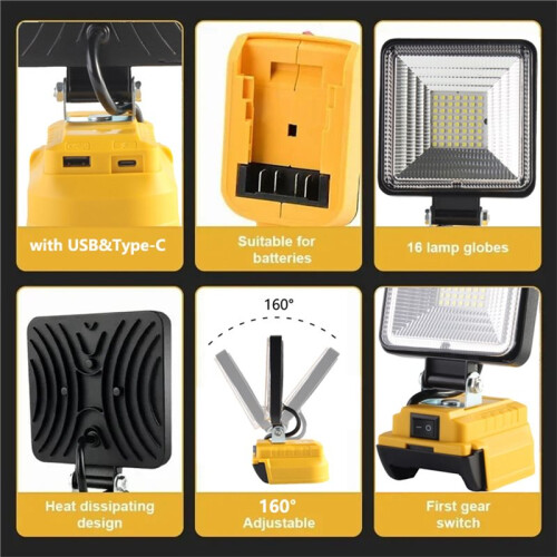Lanterna LED Sem Fio de 18V Li-Ion com Porta de Carregamento USB e Tipo-C, 4 Polegadas para Holofotes para 1