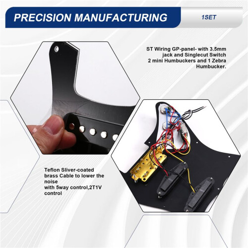 1Set SSH Gitarr Pickguard Ledningar Laddade Förkabel + Tystnadsomkopplare ST Elgitarr Dubbelspole Pickup 2