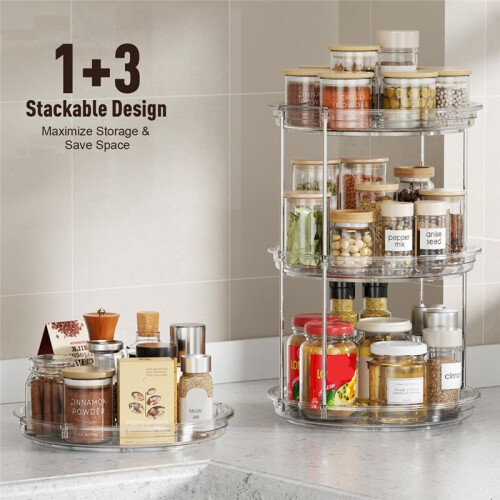 2 Tier Organizer, 9.25Inch Turntable for Cabinet, Stackable Turntable Organizer Rotating Spice Rack Organization 2