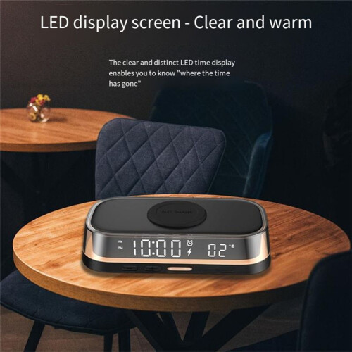3-in-1 Clock Alarm Thermometer Wireless Charger 15W Multi-Function Desktop Wireless Charger Touch Night Light 2