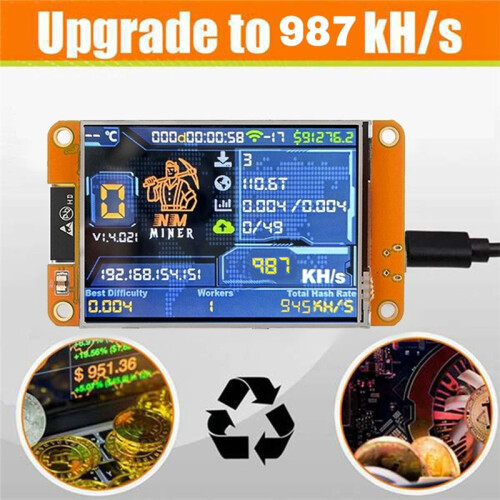 NMMiner NerdMiner 987KH/S Harshrate com Tela Inteligente de 2,8 Polegadas e Atualizado para Loteria de Criptomoedas e Bitcoin NerdMiner 1