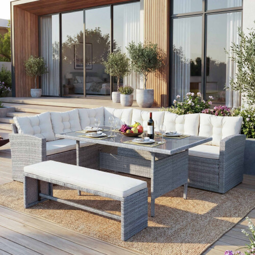 Poly-Rattan-Garnitur MCW-A29, Gartengarnitur Sitzgruppe Lounge-Esstisch-Set Sofa 1