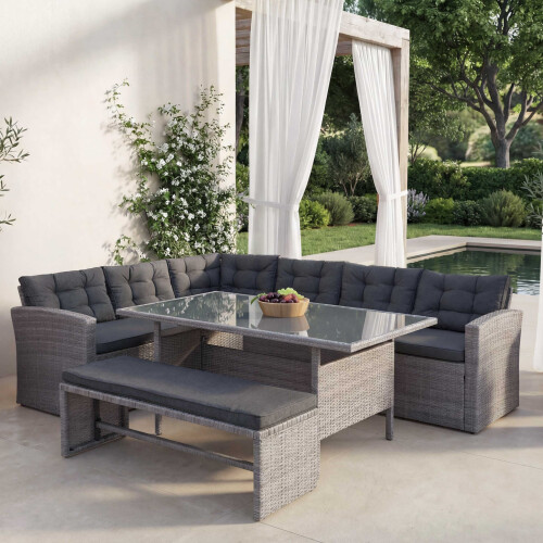 Poly-Rattan-Garnitur MCW-A29, Gartengarnitur Sitzgruppe Lounge-Esstisch-Set Sofa 1