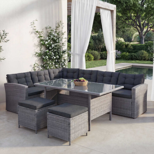 Poly-Rattan-Garnitur MCW-A29, Gartengarnitur Sitzgruppe Lounge-Esstisch-Set Sofa 1