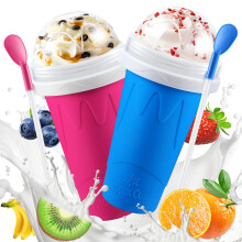 2 Pack Slushy Maker Cup DIY Frozen Drink Quick Chill Reusable Cooling Smoothie Cups Blue Pink