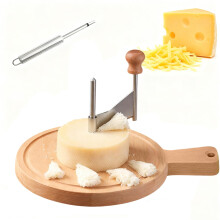 Cheese Curler with Wooden Base, Stainless Steel Blade for Elegant Cheese and Chocolate Rosettes