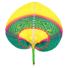 Handwoven PeachShaped Fan Elegant Woven Handheld Cooling for Women Outdoor Home Decor GreenYellow