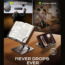 Book Stand for Reading, Adjustable Book Holder with 360Rotating Bases, Ergonomic Cookbook Stand Recipe Book Holder