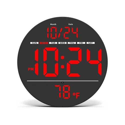 Relógio de Parede Digital  com Display LED, Relógio de Parede Elétrico com Temperatura, Horário de Verão Automático, Data e Dia, para
