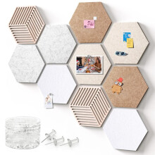 Hexagon Cork Boards for Walls Decor 10 Pack Cork Bulletin Board Tiles with 50 Pins,Pin Board for Office & Home