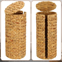 Water Hyacinth Standing Toilet Paper Holder Stand,3 Rolls of Toilet Tissue Storage,Toilet Roll Holder Stand with Lid