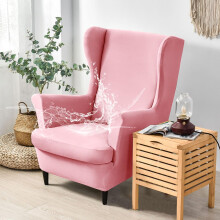 Waterproof TwoPiece Wingback Chair Slipcover with Arms, Washable Stretch Protector for Living Room and Bedroom (Pink)