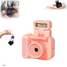 Mini Digital Camera 1080p Retro Style Keychain with LED Flash, 128GB Compact Pink Travel Camera